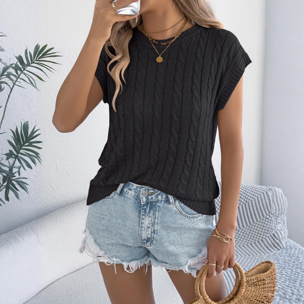 Women's Color Cable Knit Casual Loose Sleeve Sweater Top