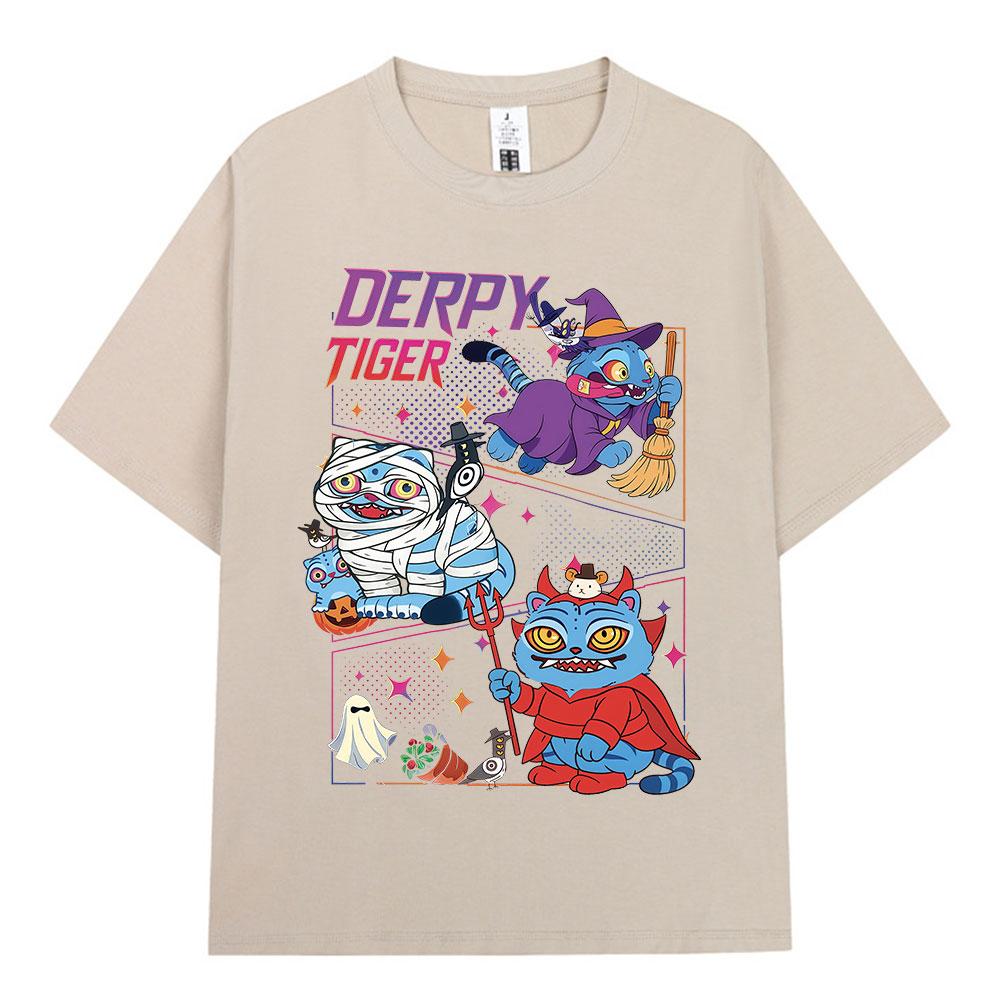 KPop Demon Hunters Derpy Tiger Halloween Merch T Shirts Fashion Vintage T-shirts Women Clothing Cotton Popular Unisex T-shirts