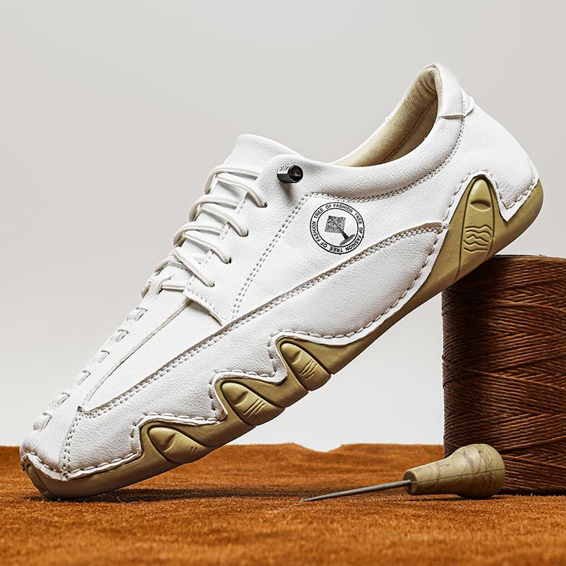 

Мужская повседневная обувь Ручная работа Кожаные лоферы Удобная мужская обувь Качественная спилковая кожа Обувь на плоской подошве Мокасины Мужские кроссовки 38 белый