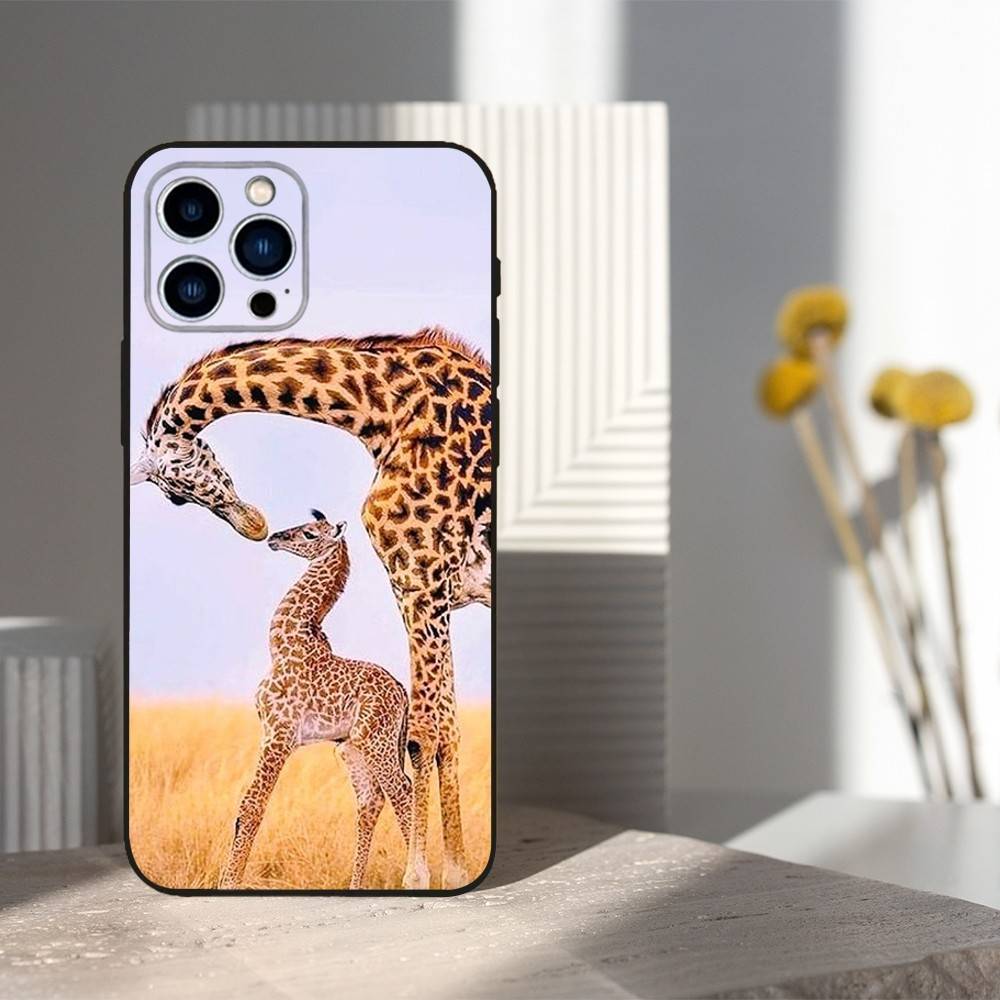 Animal Giraffe Cute For iPhone 8,7,11,12,15,14,13,16,17,Plus,Pro Max,XS,X,XR,SE,Mini,Soft Silicone Black Case