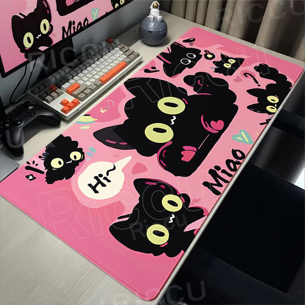 Black Cat Mouse Pad XXL Cute Lucky Cat Gamer Rubber Mousepad Pc Gaming Anime Keyboard Expansion Pad Non-slip Office Accessories