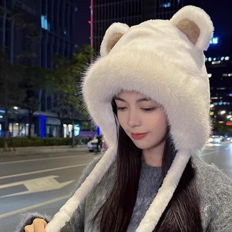 Winter Bear Plush Hat Outdoor Cycling Ear Protection Hat Thickened Warm Hat Casual Fleece Hat Women'S Warmth Essentials
