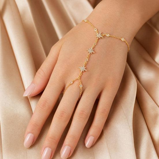 Pulsera de Guante con Estrella de Ocho Puntas, Pulsera de Cadena Ajustable de Aleación de Zinc, Pulsera Brillante de Estrella para Regalo de Joyería