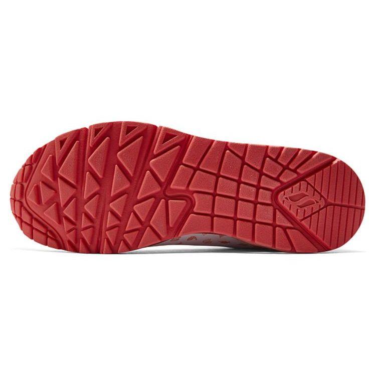 Skechers Tres-Air Uno Synthetikleder Runde Spitze Schnürung Stoßdämpfend Langlebige Unterstützung Niedrig geschnitten Freizeit-Schuhe Damen Sneaker Weiß Rot 177920-WRD