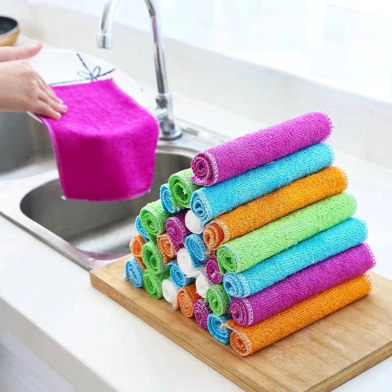 Fiber Double Layer Dish Towel With Oil Resistant Absorbent Non Shedding For Kitchen Cleaning