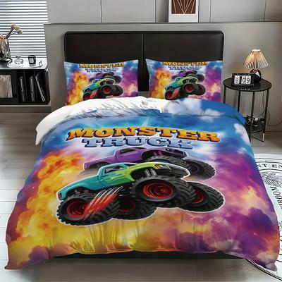 Conjunto de Roupa de Cama Monster Trucks Fronha 2/3/peças Menino Menina Capa de Edredom Adulto Crianças Presente Solteiro Casal Tamanho Grande