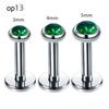 3pc 3/4/5mm Opal Internally Threaded Labret Ring Set 6-12mm Steel Bar Nose Ear Tragus Monroe Lip Stud Piercing