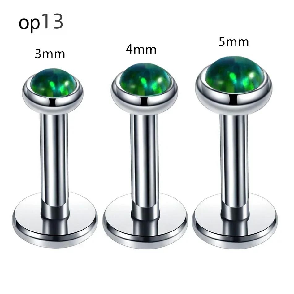 3pc 3/4/5mm Opal Internally Threaded Labret Ring Set 6-12mm Steel Bar Nose Ear Tragus Monroe Lip Stud Piercing