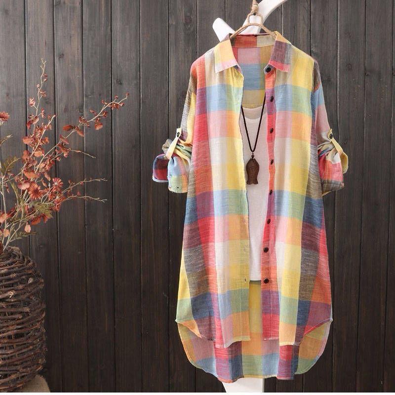 Women's 2023 Summer Plaid Loose-Fit Sun Protection Shirt, Plus Size Casual.