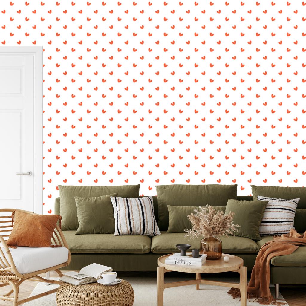 Hearts Wallpaper White, Peach and Coral 50x1000