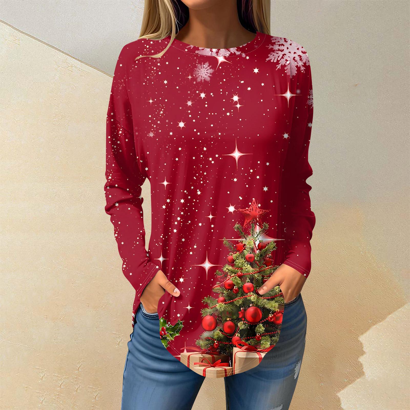 

Модные женские повседневные топы с длинными рукавами и круглым вырезом с принтом L винный