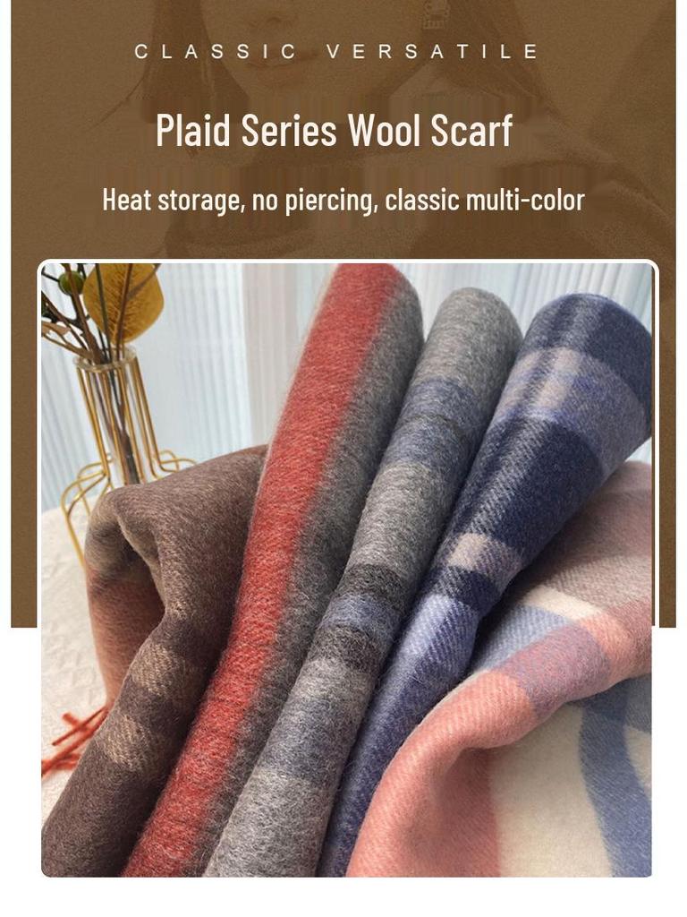 100% Reine Wolle Blauer Karoschal - Warmer, Vielseitiger Halswärmer für den Winter