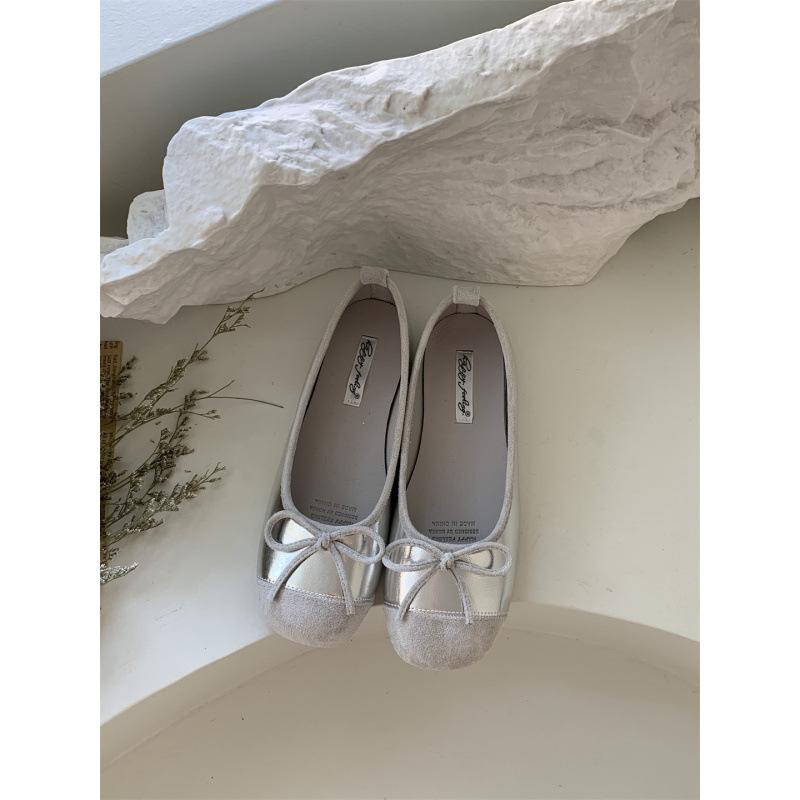 Spring 2025 new French evening wind single shoes light mouth bow soft flat bottom one pedal versatile ladyshoes women's shoes