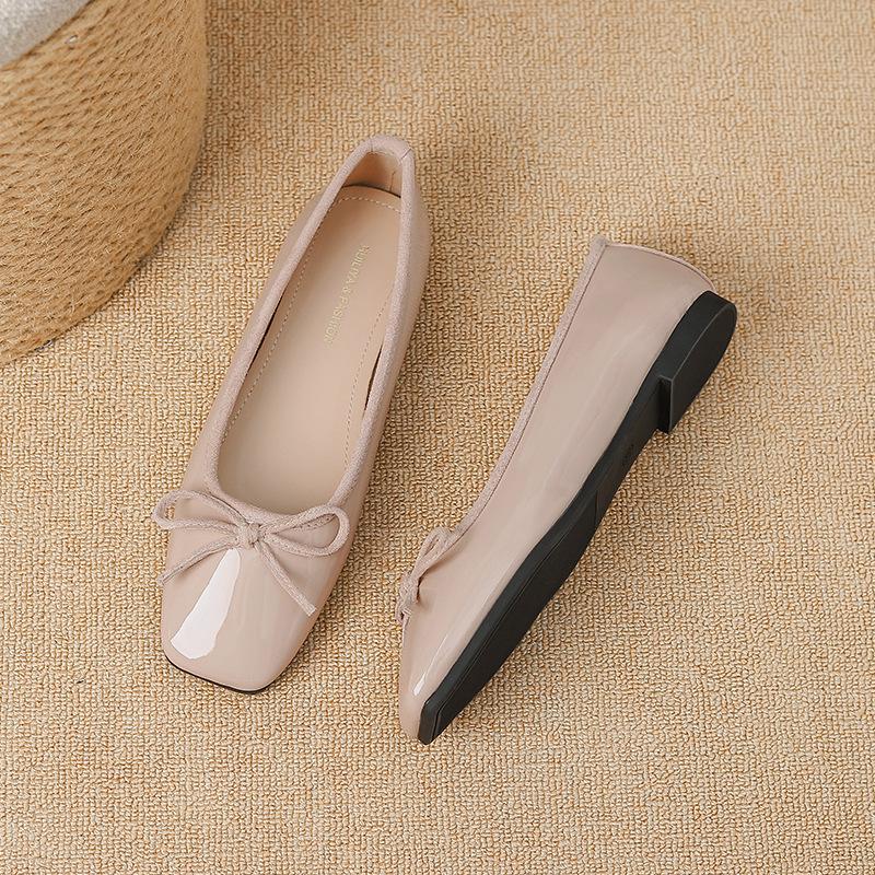 

W107-66 bow-tie single shoes French single shoes women s 2025 spring new models with skirts, ladyshoes, inner height-increasing grandma shoes 40 розовый