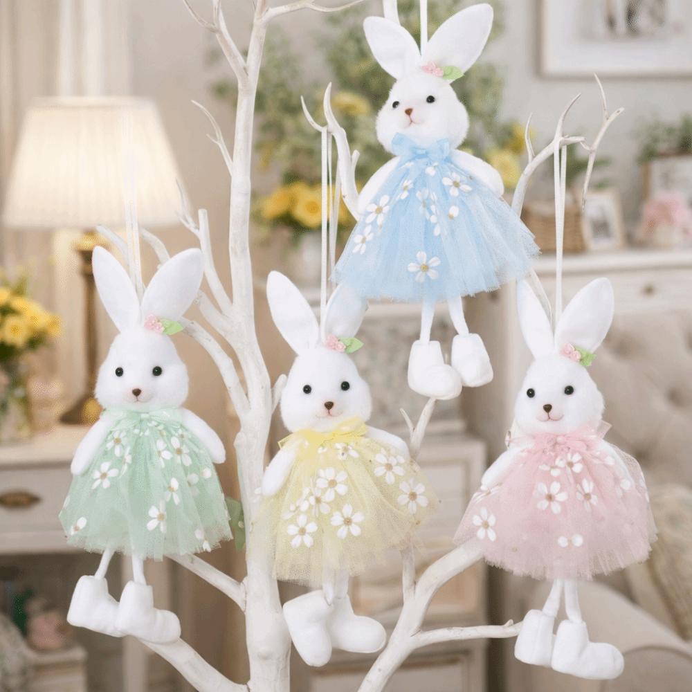 Multi-Color Hanging Rabbit Pendant Yarn Skirt Easter Bunny Doll Flower Dress Bunny Festive Gift