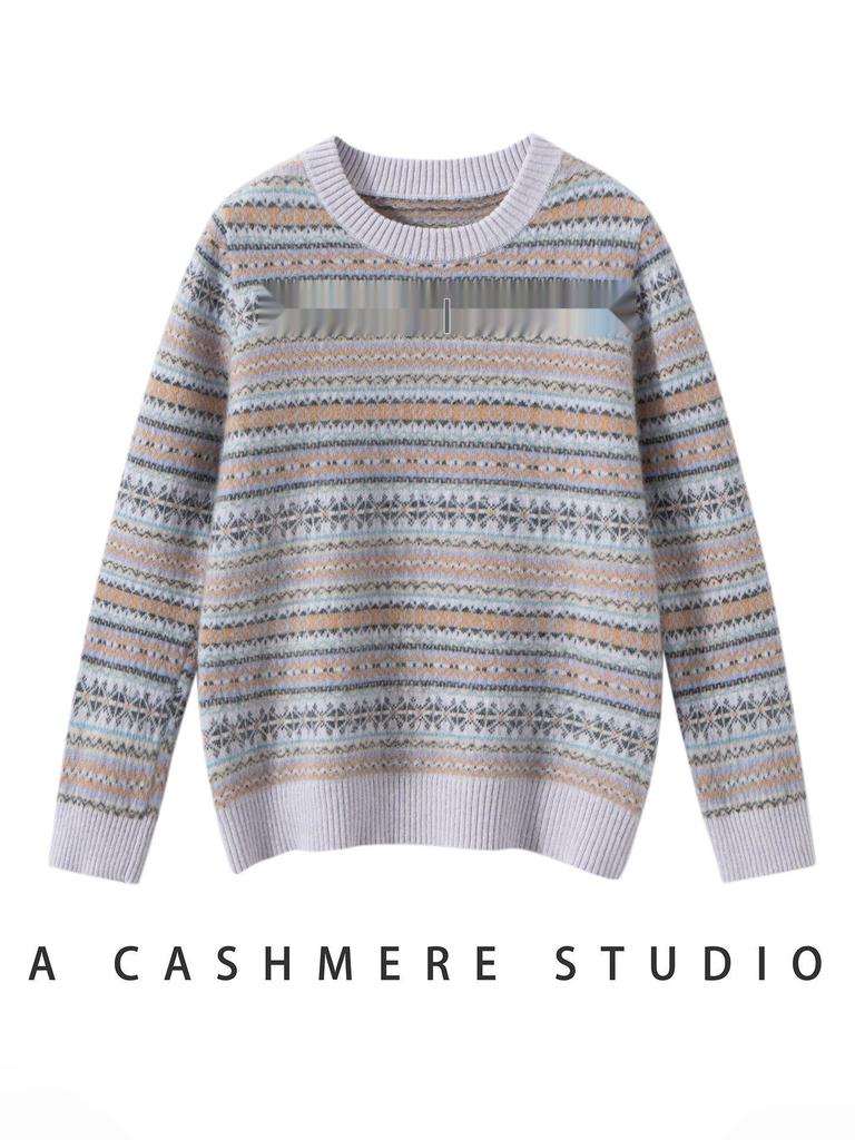 Children’s Pure Wool Fair Isle Sweater - Warm Thickened Knit with Round Neck for Autumn/Winter 2025