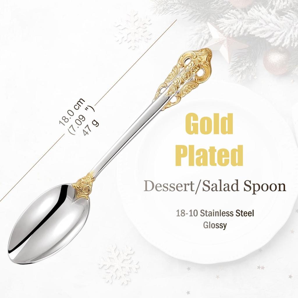 Conjunto de Talheres de Aço Inoxidável Prata, Talheres Vintage, Cabo Oco, Talheres para Casamento, Barroco, 18/10, Dourado Brilhante