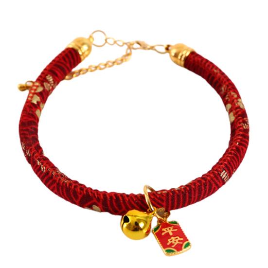 Pet Collar Chinese Style Decorative Skin Friendly Adjustable Cat Dogs Necklace Collar with Pendant Bell for Festival