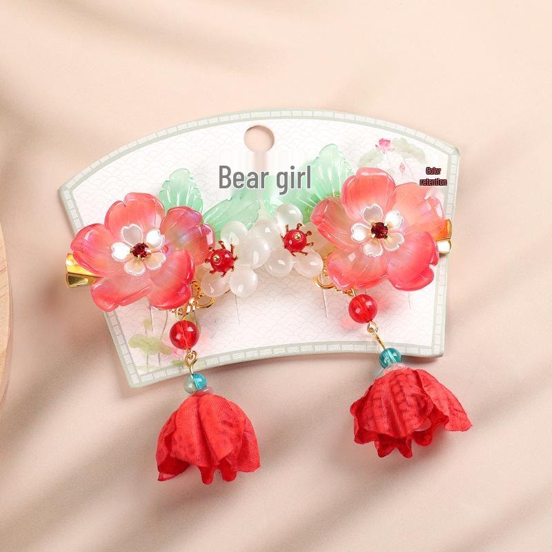 

Children s Light-Up Hanfu Hair Clips: Fairy Tassel Floral Bow