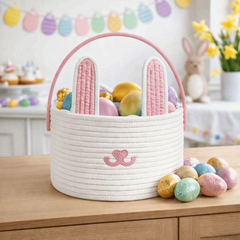Cotton Rope Easter Egg Basket Cartoon Snacks Candy Storage Basket  Easter Holiday Party