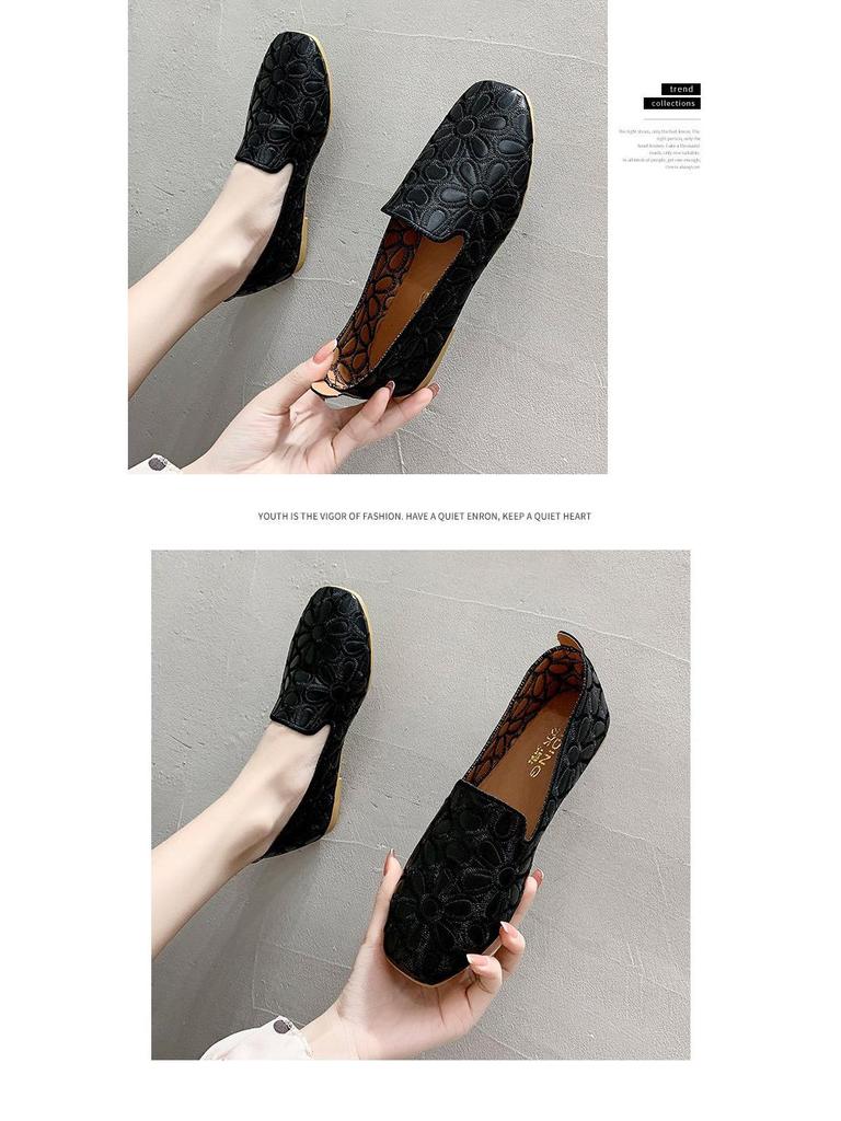 Women's Square Toe Loafers - Soft Leather, Hollowed-Out Flats for Spring/Summer 2025