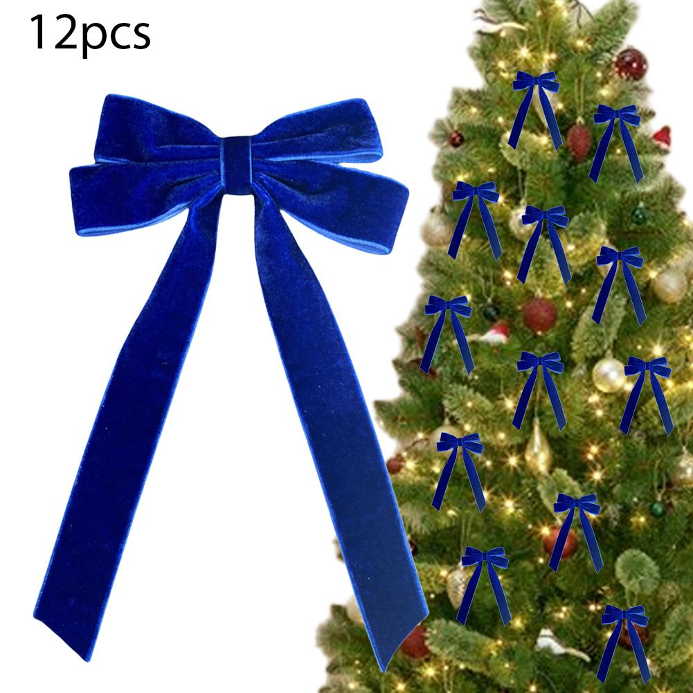 12PCs Velvet Bows Christmas Tree Decorations,Pink Large Velvet Bows Xmas Tree Topper Garland Ornament Rustic Velvet Wreath Bows
