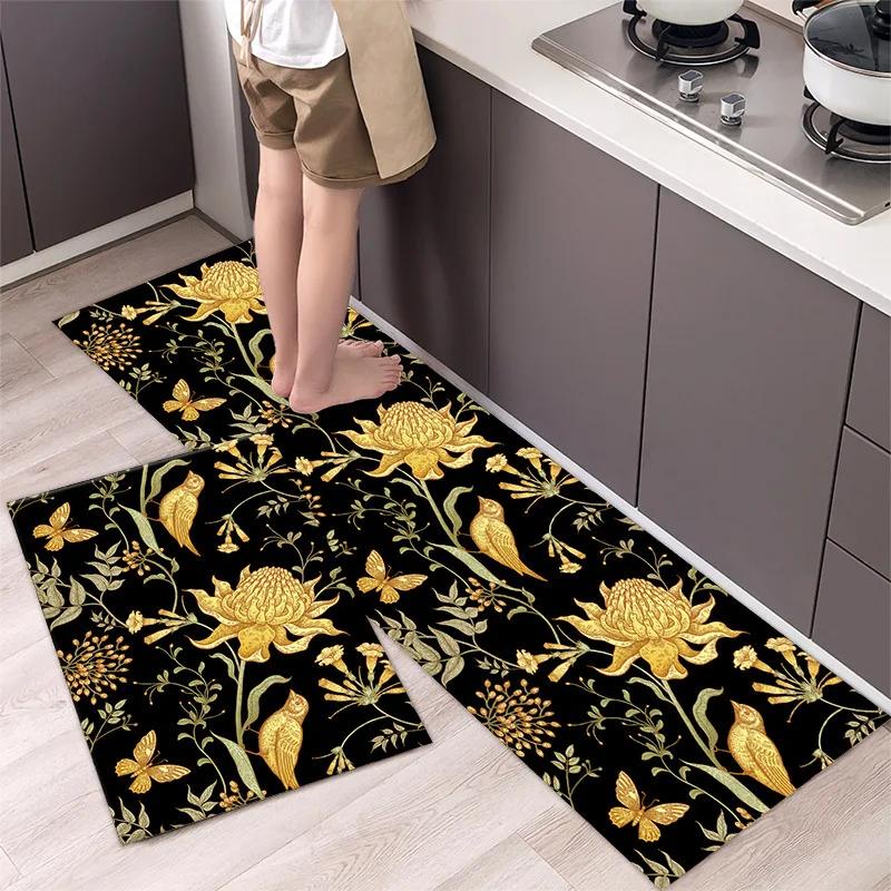 Simple Flower Kitchen Mat Bedroom Bedside Mat Entrance Door Mats Kitchen Mats for Floor Absorbant Waterproof Bathroom Carpet