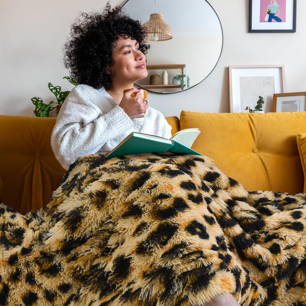 HOMORE Fluffy Leopard Blanket, Plush Cheetah Print Throw Blankets Soft Faux Fur Bed Throw for Decorative Couch Chair Sofa, Washable and Lightweight,