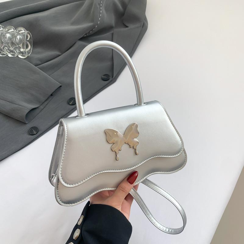 Stylish Small Square Crossbody Bag For Women With Unique Butterfly Design In Black White Pink Green Silver