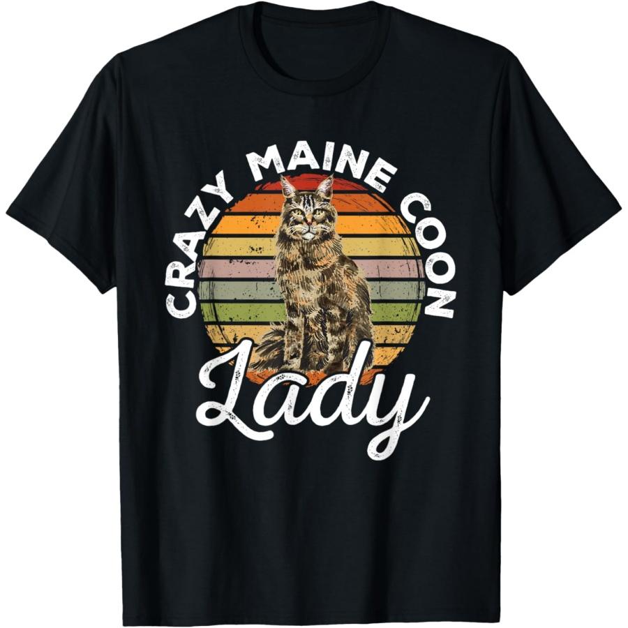 Maine Coon Cat, Retro Vintage Crazy Maine Coon Lady T-Shirt S