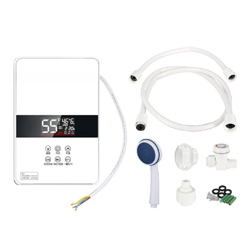 6000W 220v/50Hz Instant Heating Electric Hot Water Heater LED Display Quick Heater Household Temperature Adjust + Shower Nozzle