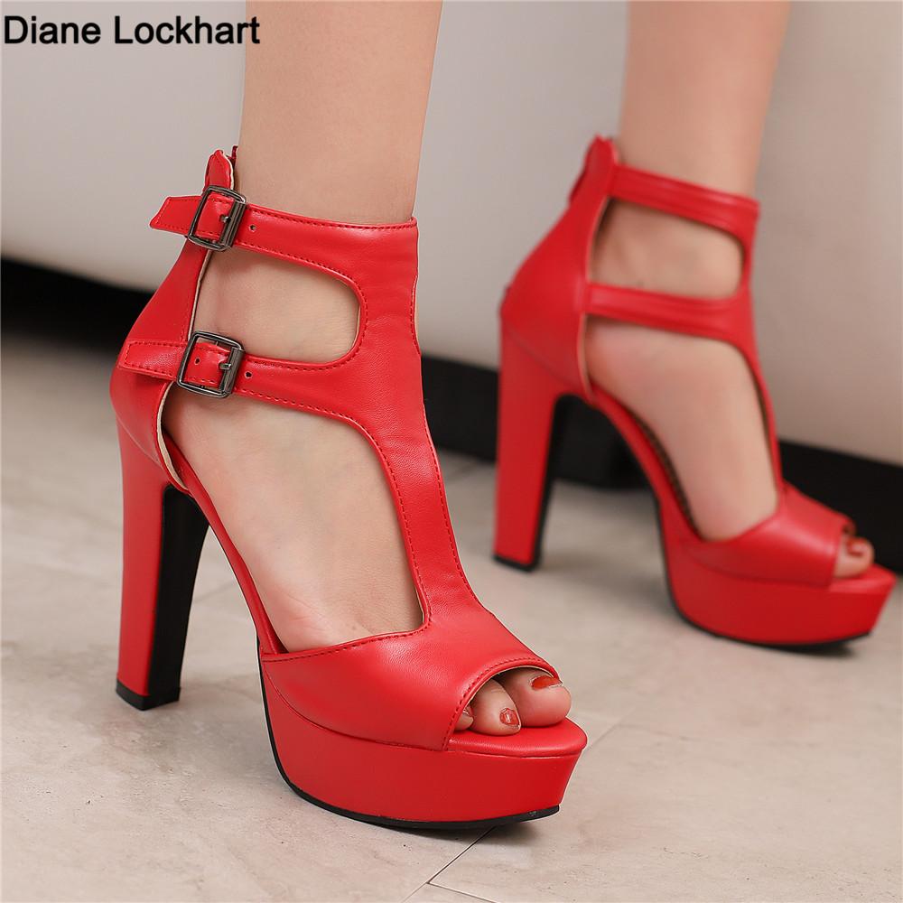 Fashion Summer Sexy T-Strap Sandals For Women Platforms Super High Heels Wedding Office Sandals Shoes Woman Zipper Gladiator Sandals