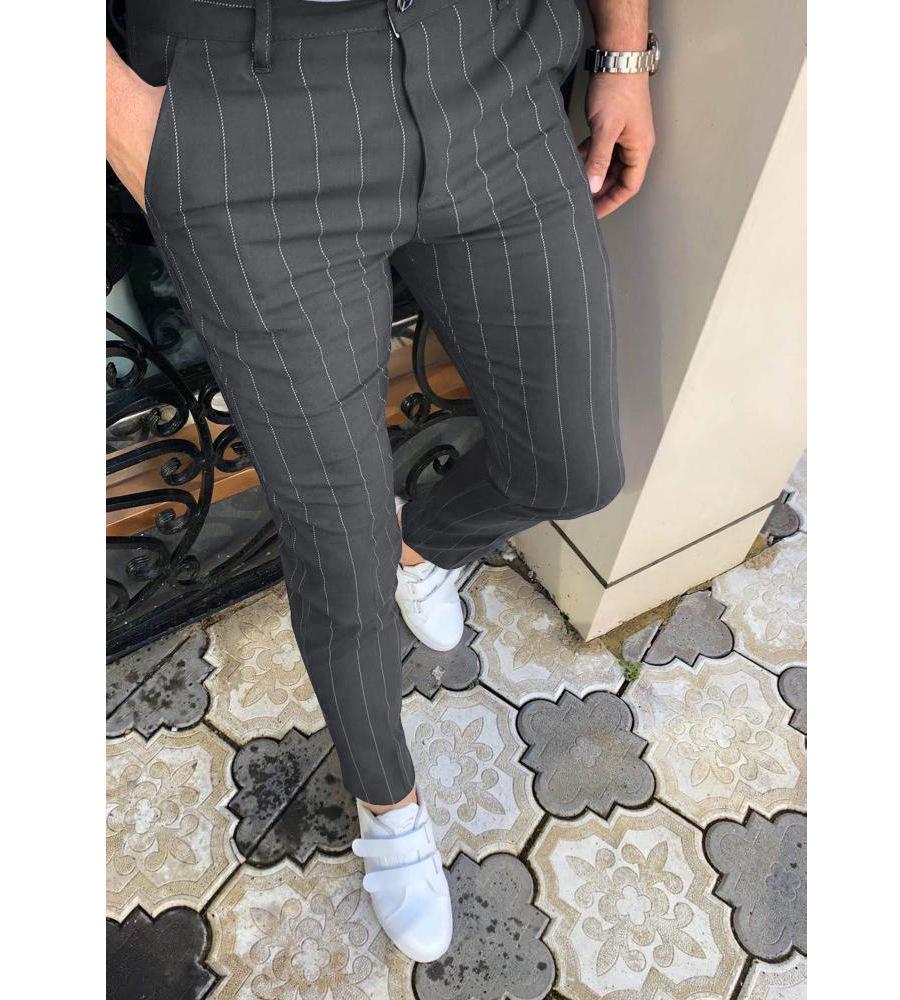 

Мужские деловые брюки в полоску облегающего кроя с цифровым принтом 2025 XL серый