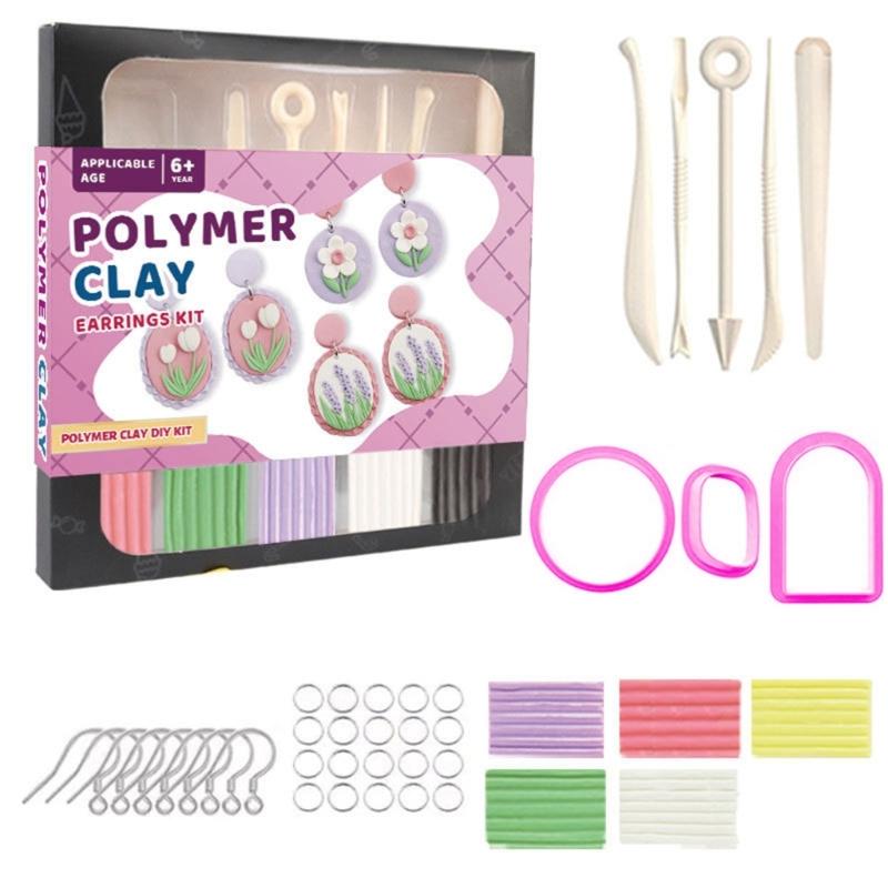 40Pcs Clay Jewelry Making Set with 5 Color Soft Clay, Sculpting Modelling Tool Clay Cutter, Earring Hooks for Artist Kid