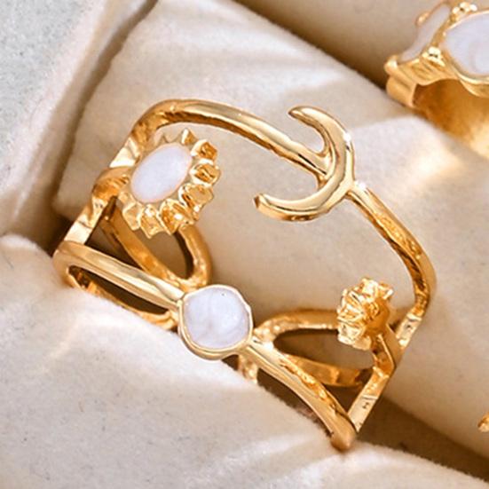 6Pcs Titanium Steel Statement Rings Open Adjustable Flower Heart Sun Designs Minimalist Unique Jewelry for Women Rust-Proof Hypoallergenic Gift for