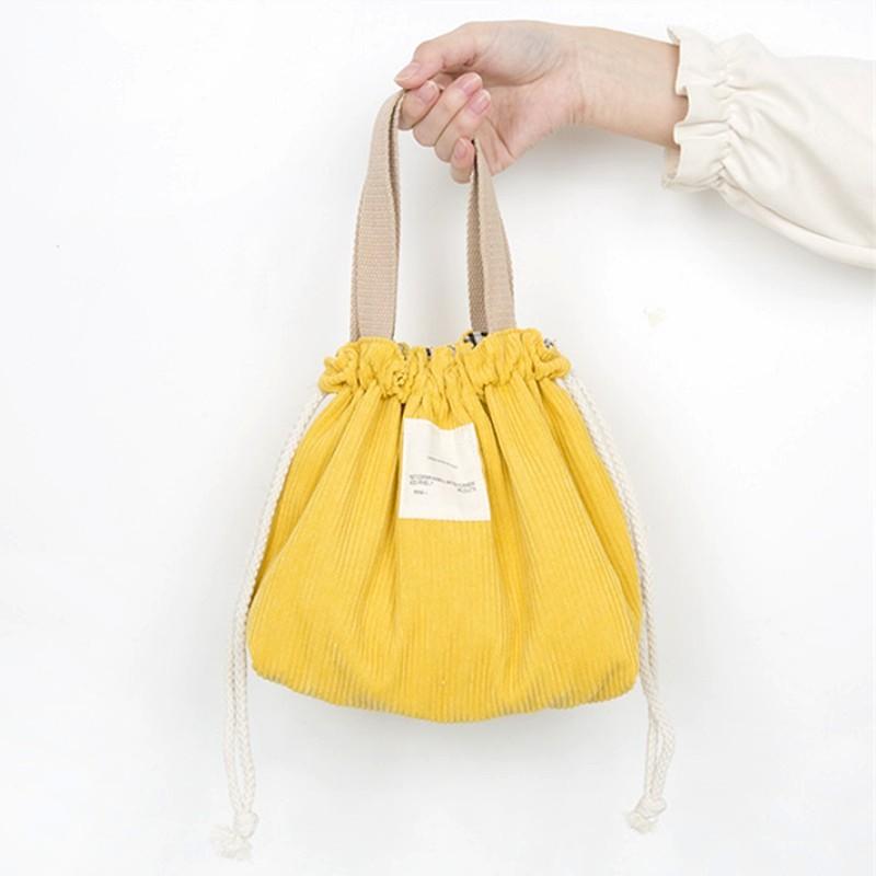 Lunch Bag Corduroy Canvas Lunch Box Drawstring Picnic Tote Eco Cotton Cloth Small Handbag Dinner Container Food Storage Bags
