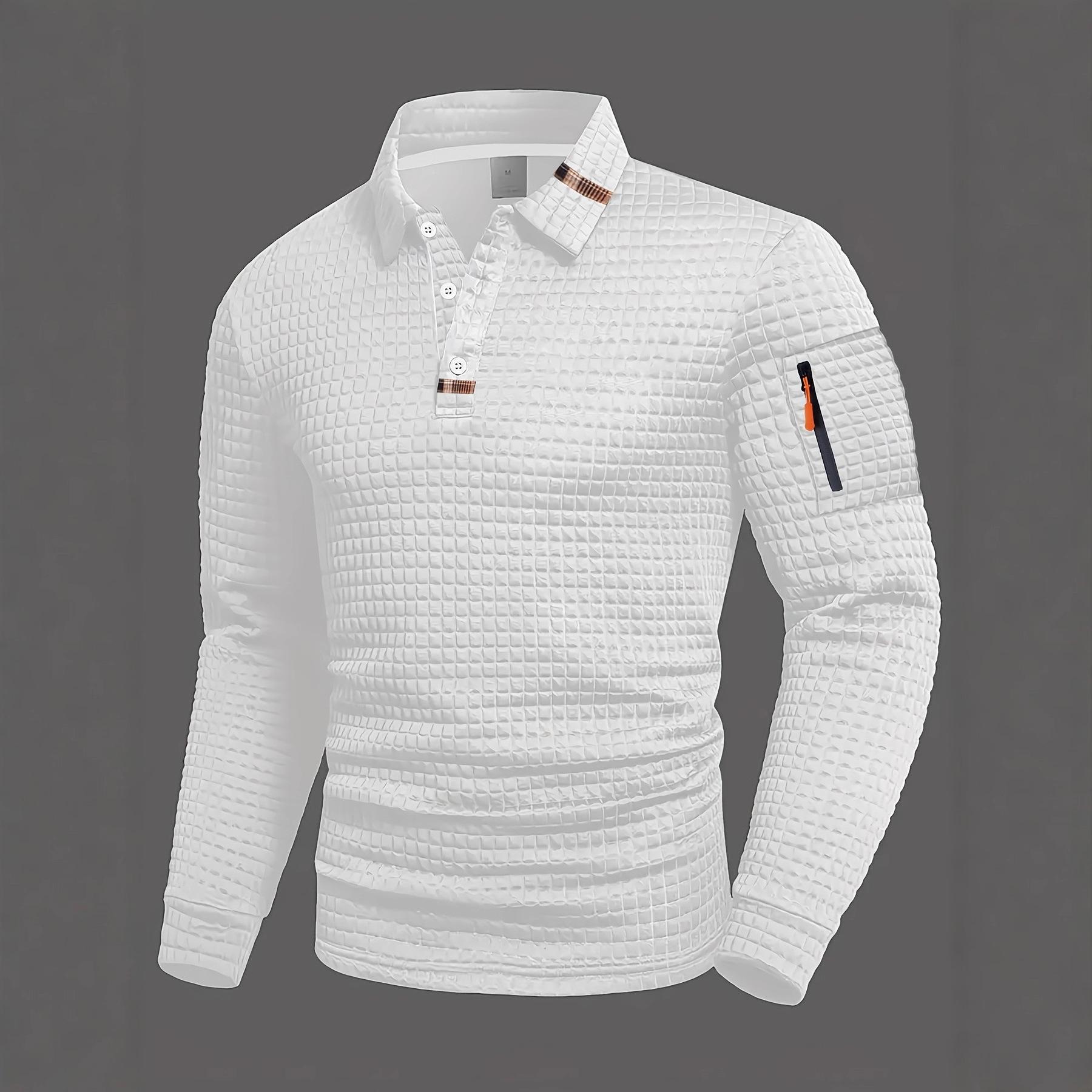 Men s Spring and Autumn Patchwork Checkered Fashion Casual Sports Polo Shirt S белый