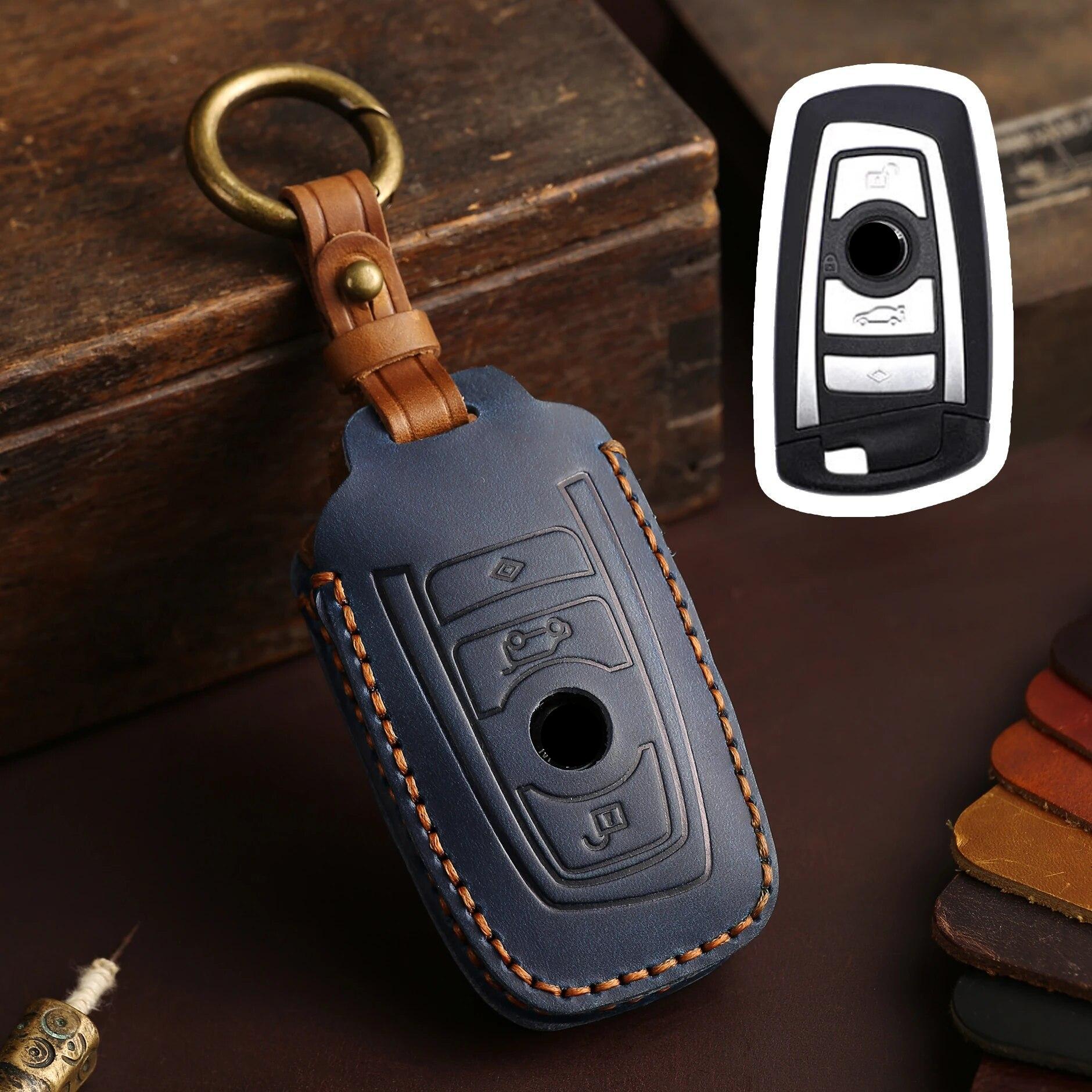 

GUSHIBEI Роскошный кожаный чехол для ключей ручной работы для BMW синий