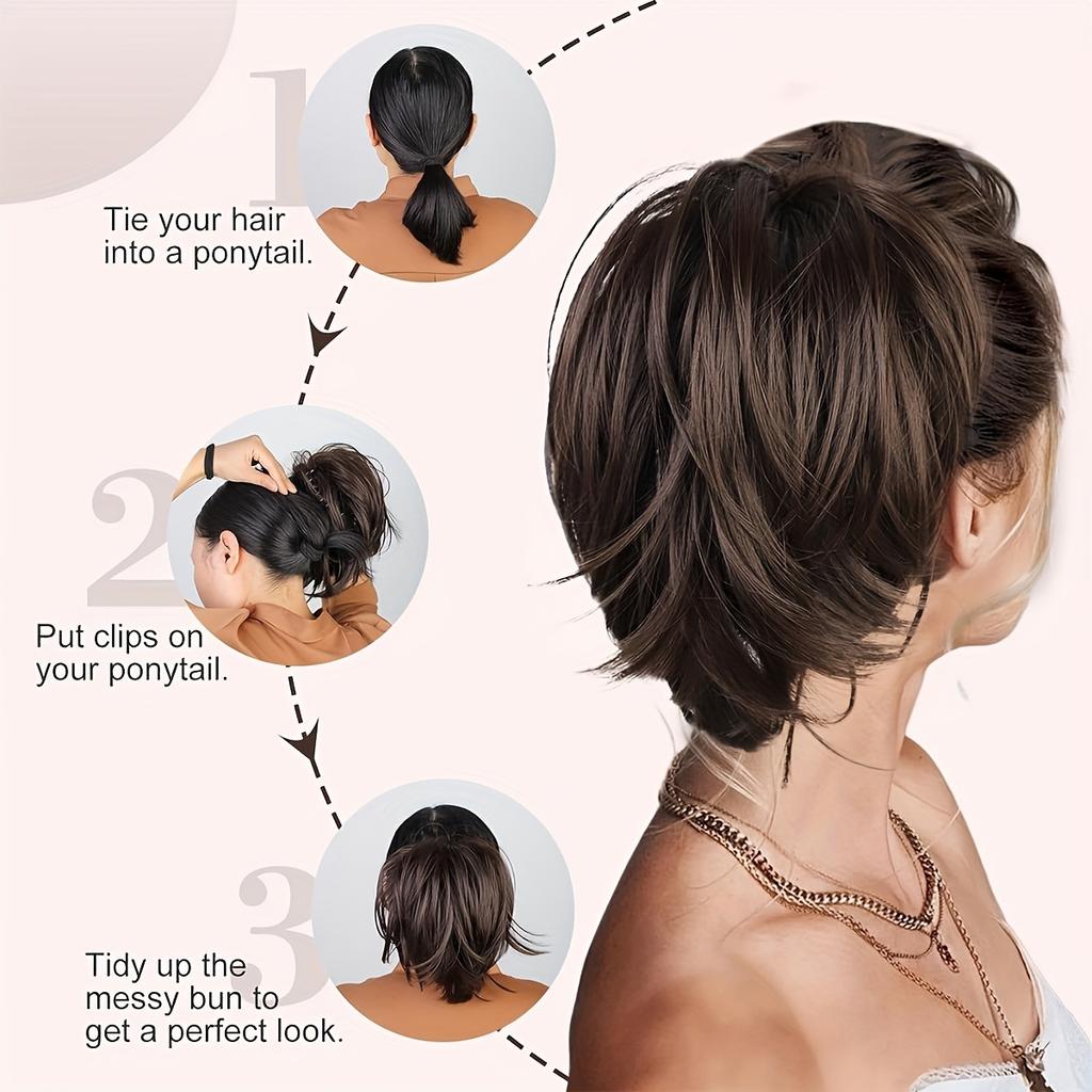 Synthetic DIY Claw Clip In Fluffy Ponytail Wig Hair Extensions Hairpiece Hair Bun Fake Black Blonde Natural Hair Wig