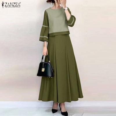 Women 3/4 Sleeve Blouse and Long Skirts Casual Two Piece Suit Sets