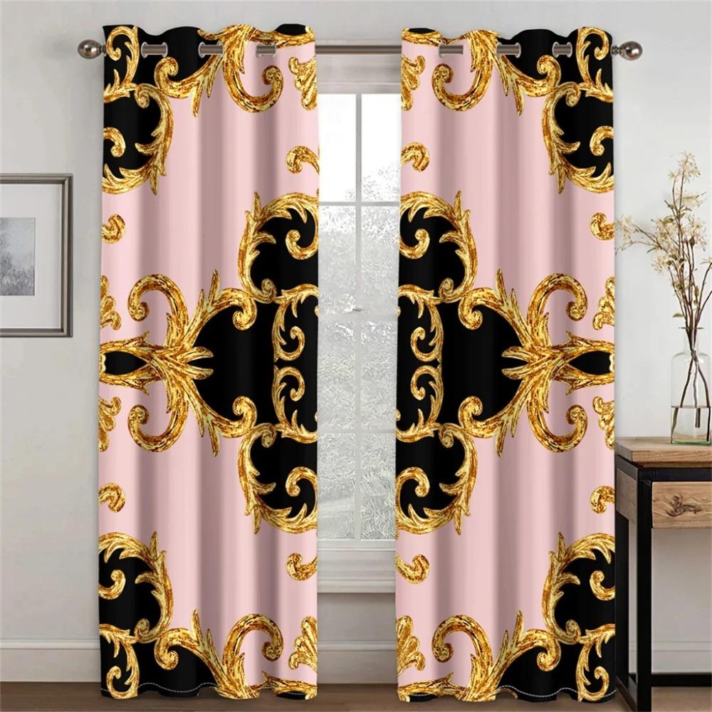 Freie Shiping Billig Moderne Luxusmarke Schwarz Weiß Gold AbstractFashion2Pcs Schattierung Fenster Vorhang Für Wohnzimmer Schlafzimmer Dekor