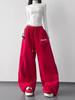 2026 Fall/Winter Red High-Waisted Wide-Leg Women's Sweatpants - Slimming, Casual, Sporty, with Drawstring, Long and Loose Fit.
