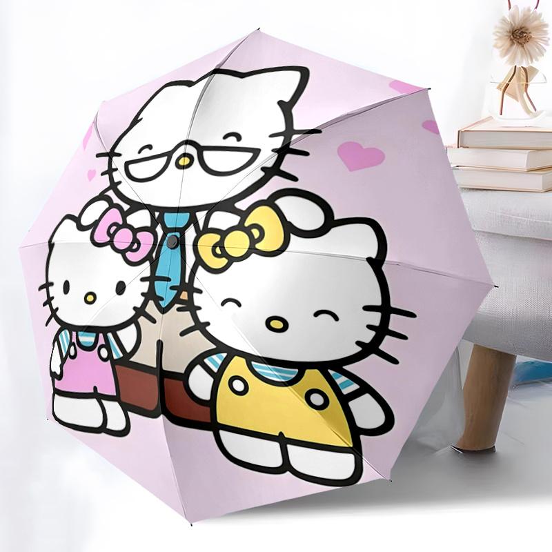 1pc Hello Kitty Automatic Folding Umbrella with Blue Tie Design - Portable 3-Fold Outdoor for Fans, Travelers, Everyday Use, Festive Gift.Z078