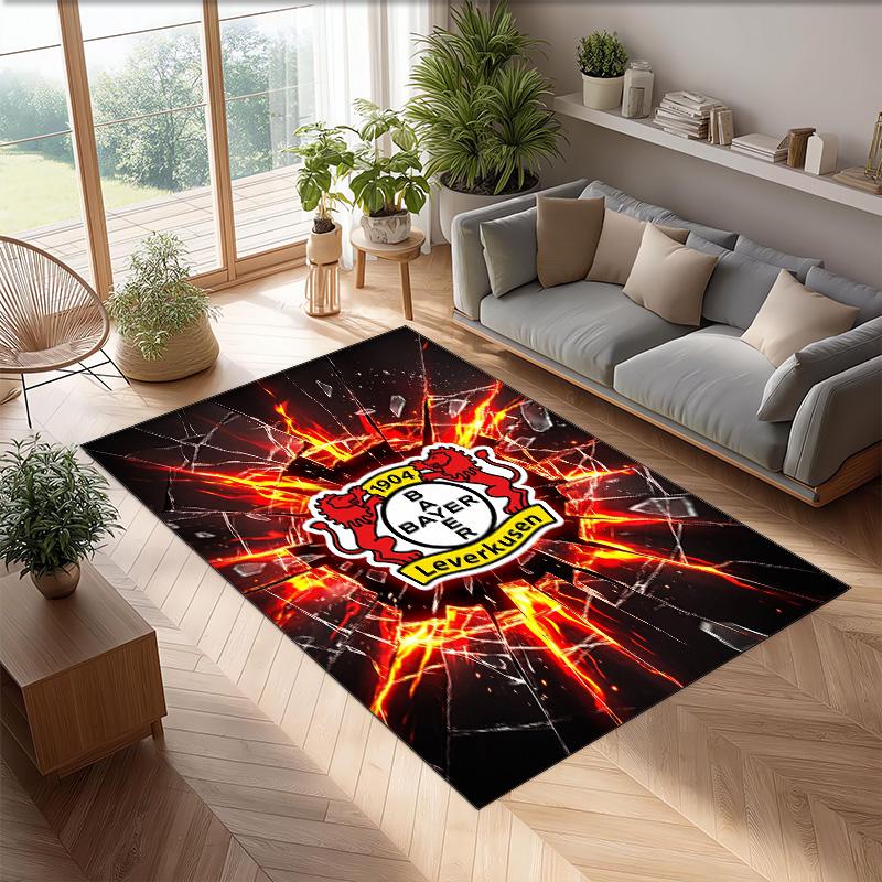 Bayer Leverkusen Football Print Crystal Velvet Rug, Comfortable Water Absorbent Non Slip Indoor Floor Carpet