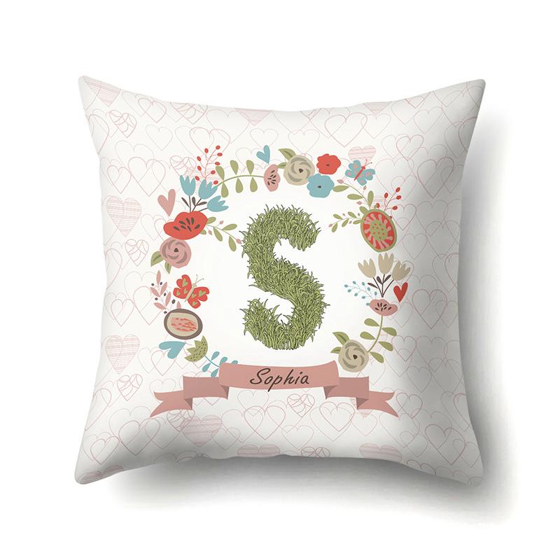 Polyester Pillowcase Car Decoration Home 26 English Letters Plant Wavy Print Pillowcase