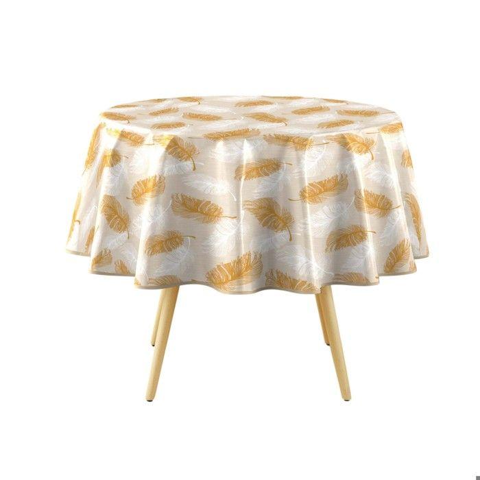 Nappe ronde - EDEN - Plume Lumineuse - PVC Textilia Paillettes - Ø 160 cm - Motif plumes pailletées