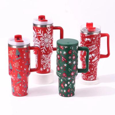 5D Creative Christmas 40oz Handle Car Cup 304 Stainless Steel Straw Bingba Cup Car Thermos Cup
