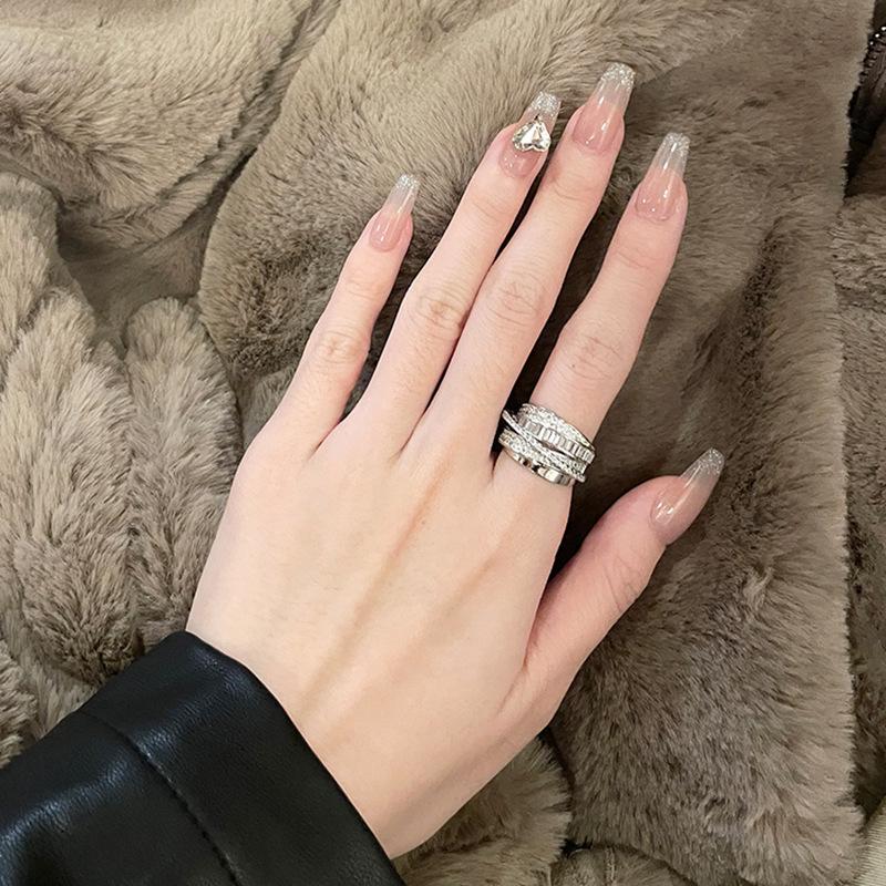 French Luxury Copper Zirconia Multi-layer Adjustable Women's Ring