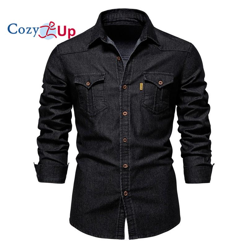 

Уютная винтажная джинсовая рубашка старого цвета без железа, повседневная однотонная мужская рубашка с длинным рукавом XXL чёрный