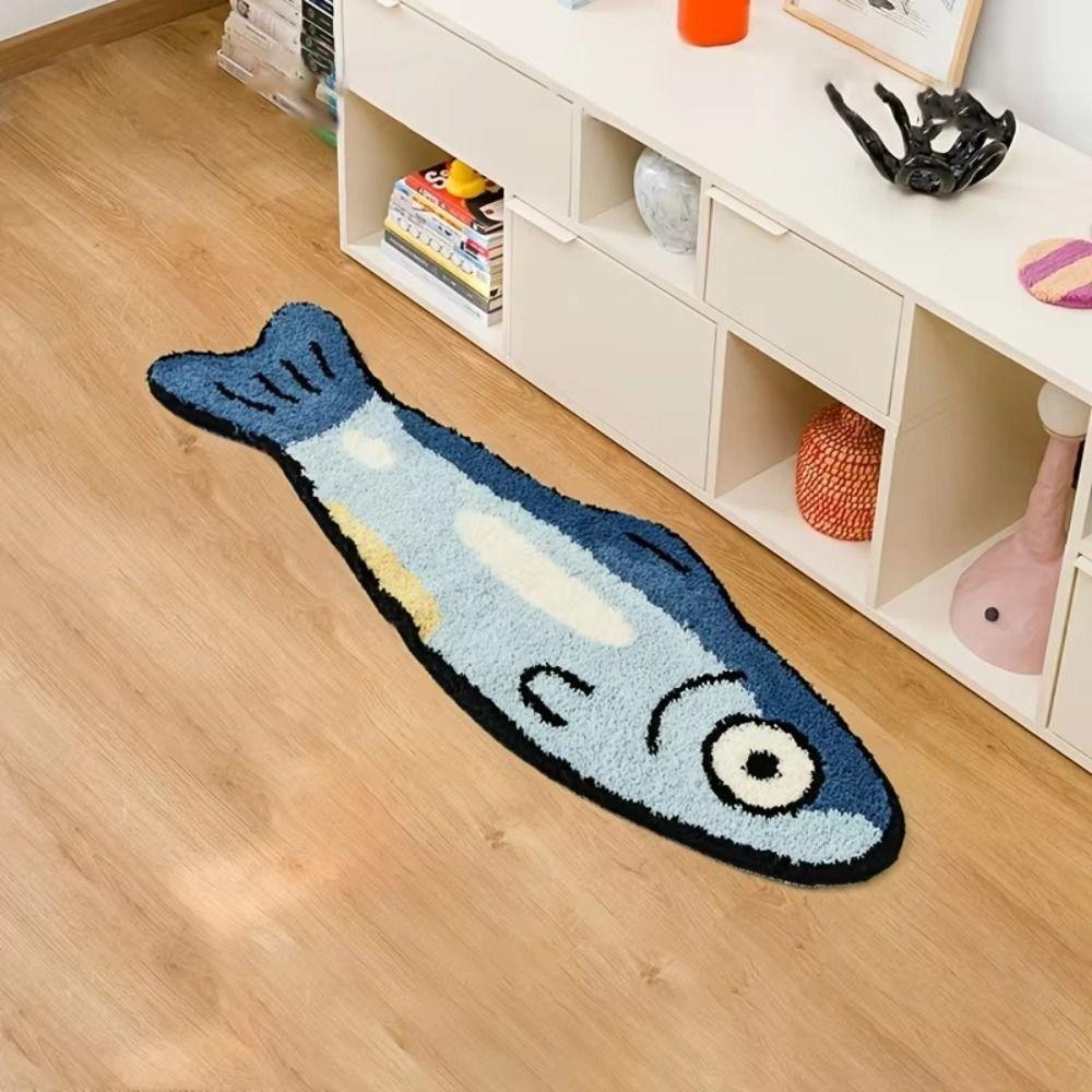 New Non-Slip Home Decor Rugs Fish Shape Creative Design Cartoon Salmon Rug Cute Material Decorative Floor Mat Coffee Table